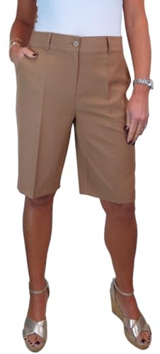icecoolfashion Ladies Smart Knee Length Shorts - Womens Tailored Day Evening Lightweight Shorts Tan 8-22 (22)
