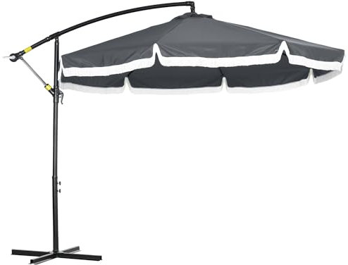Outsunny Parasol déporté parasol de jardin Ø3 x 2,6 cm avec manivelle pied en croix 8 baleines gris