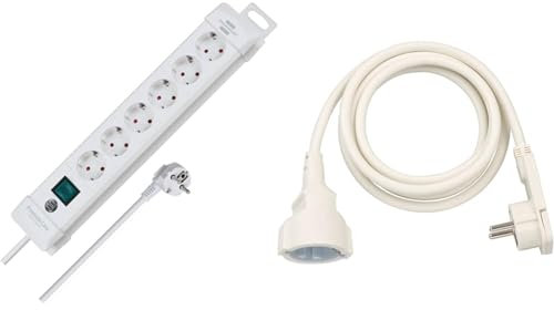 Brennenstuhl Premium-Line Steckdosenleiste 6-Fach & Qualitäts-Kunststoff-Verlängerungskabel mit Flachstecker (Verlängerungskabel flach für innen mit 2m Kabel) weiß