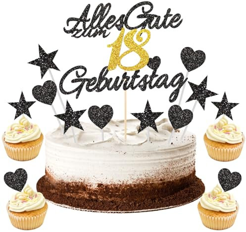 GoldRock Tortendeko 18 Geburtstag Mädchen Junge, 11 Stück Torten Deko 18. Geburtstag Mädchen Junge, Glitzer Kuchendeko Geburtstag 18 Jahre, Cake Topper 18 Geburtstag Deko, Party Zubehör 18 Kuchen Deko