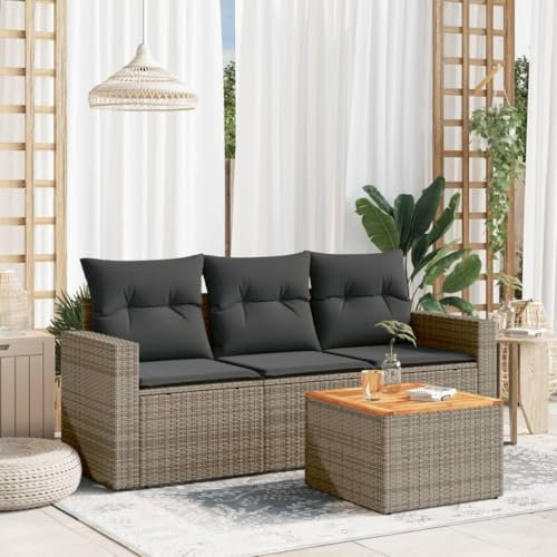 ULUYYUC 4-TLG. Garten-Sofagarnitur, Küchensofa Stehtisch Eckbank Küche Polsterbank Geeignet für Außenbereich Hinterhof Garten Balkon mit Kissen Grau Poly Rattan