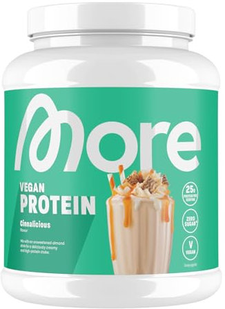 MORE Vegan Protein, Cinnalicious, 600 g, für 20 Portionen, Proteinpulver mit bis zu 25 g Protein pro Portion, mit Soja- und Mandelprotein - made in Germany