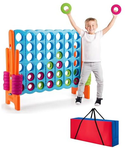 COSTWAY Vier-Gewinnt Spiel, 4 Gewinnt Spielbrettsätze, Vier in Einer Reihe Spiel mit 42 Jumbo Ringen, Schieberegler & Tragetasche zum schnellen Neustart für Kinder Erwachsene (Orange, mit Tasche)