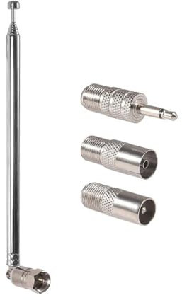 AEDIKO Antenne FM télescopique 75 Ohm - Prise mâle de type F - Avec 3 connecteurs pour TV intérieure - Radio AM FM - Récepteur stéréo