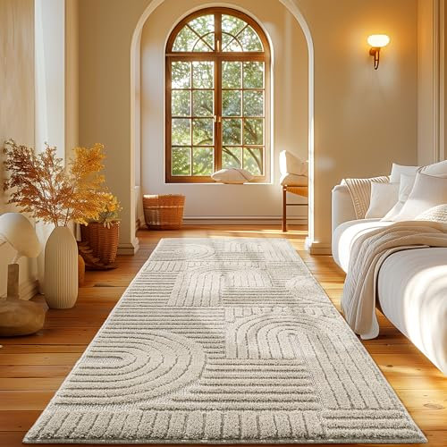 Carpetsale24 Teppich Läufer 80x250 cm Beige, Hochflor Wohnzimmer Teppich, Weich & Flauschig, Skandinavisch Boho Stil, Langflor Shaggy, Pflegeleicht, Jute Rückseite