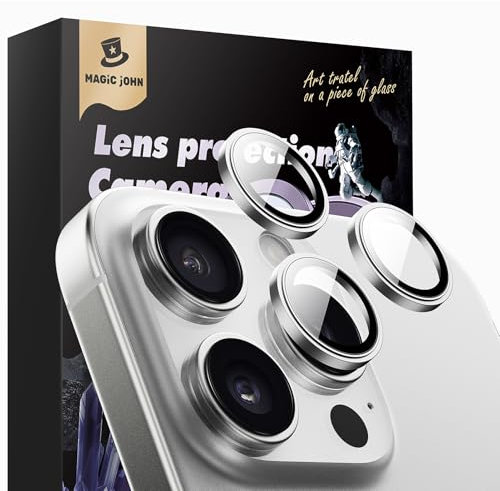 MAGIC JOHN [2 Set for iPhone 16 Pro/16 Pro Max Camera Lens Protector, Ultra HD Metal Individual Ring, 9H Tempered Glass, with Installation Kit, Silver