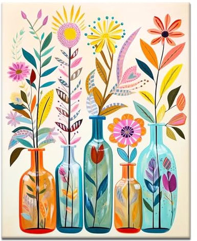 JATOK Malen Nach Zahlen Erwachsene, Paint by Numbers Malen Nach Zahlen, DIY Blume mit Pinseln und Acrylfarben Handgemalt Ölgemälde Leinwand für Home Decor, Ohne Rahmen (40x50cm)