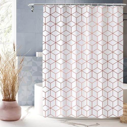 XUEDNGM Duschvorhang Antischimmel 100 x 190 cm Anpassbar, Beschwerter Saum, Antischimmel, Waschbar, mit Haken Duschrollo für Badewanne Textil Duschvorhang, weißer Würfel