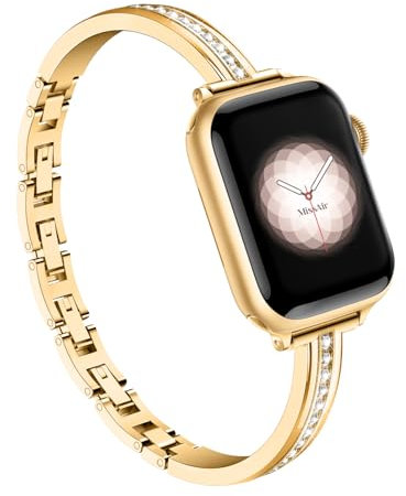 Missair Compatible with Apple Watch Straps 40mm 38mm 41mm 44mm 42mm 45mm 46mm 49mm for Women Girl, Slim Metal Jewelry Bracelet with Bling Diamond for iWatch SE Series 10 9 8 7 6 5 4 3 2 1 Ultra
