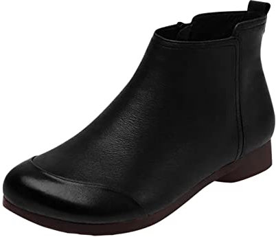 Generico Stivaletti da Donna Stivaletti Primaverili Scarpe Stivali Corti retrò Traspiranti Tacchi da Donna Stivali Alti da Donna alla con Cerniera Stivaletti Donna Pianta Larga Stivaletti (Black, 39)