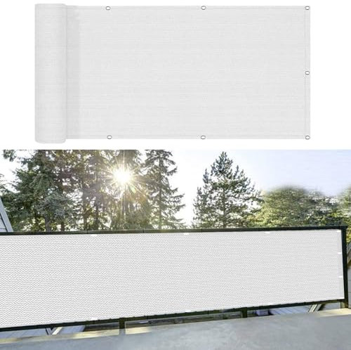 Balkonverkleidung Ohne Bohren 95 x 380 cm HDPE Gewebe, Uv-Schutz, Wetterfest Balkon Sichtschutz Windschutz mit Kabelbinder für Balkon Und Terrasse, Weiß