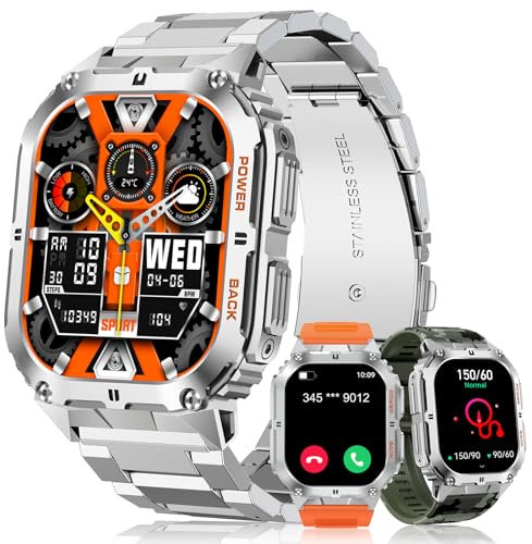 MEGALITH Smartwatch Uomo Chiamate Whatsapp: Android iOS Compatibile - Orologio da Polso Pressione Sanguigna Misura - Fitness Tracker Smart Watch Contapassi Argento