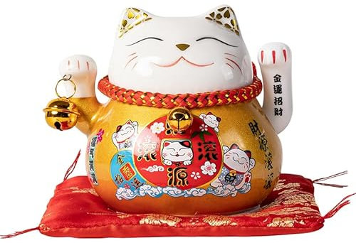 GATO DE LA SUERTE 4,5 pulgadas porcelana con brazo oscilante (10,5 cm) MANEKI NEKO