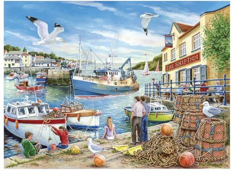 The House of Puzzles Ship Inn Puzzle – Große 500-teilige Puzzles für Erwachsene, extra große Teile, Künstler illustriert, malerische Landschaft, Deluxe-Puzzle-Geschenke