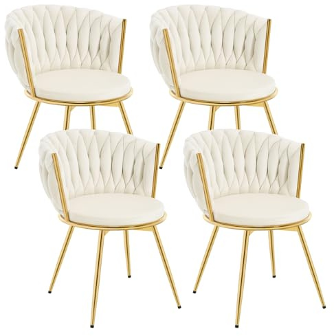 WOLTU Esszimmerstühle 4er Set, ergonomisch, 360° drehbar, Beige | Küchenstühle mit Metallrahmen, Samtsitz, für Küche Wohnzimmer Balkon