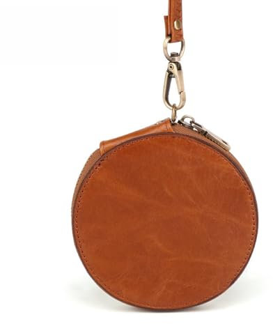 Mini porte-monnaie rond en cuir avec fermeture éclair, style rétro, bronze, idéal pour le shopping, la promenade du chien, les voyages, les clés, marron, Porte-monnaie rond