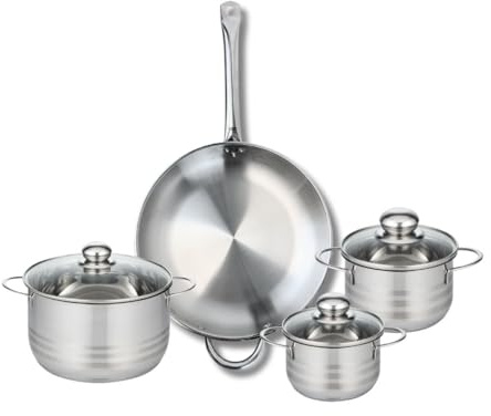 ELO 9874250 Kochgeschirr-Set, 4-teilig, 1 Bratpfanne 32 cm und 3 Kochtöpfe 14, 16 und 20 cm Elo Profi, Edelstahl, Induktion