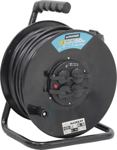 Aufroller mit 50 m, Verlängerung 4T, 3 x 2,5 mm, IP44, Material Holz, ideal für den Außenbereich und zum Schutz von elektrischen Geräten.