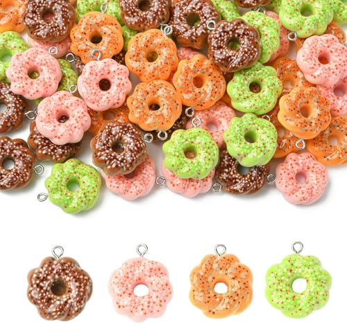 Stiesy Donut-Charms aus Kunstharz, Brot-Anhänger für Schmuckherstellung, niedliche Lebensmittelanhänger, Großpackung für Schmuck, Handwerk, DIY, Armband, Halskette, Ohrringe, Geschenke, 60 Stück