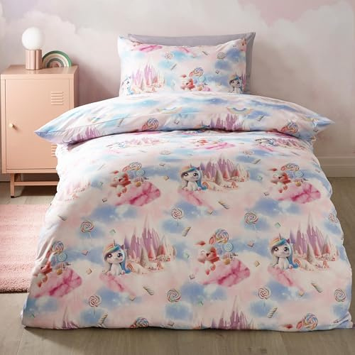 Catherine Lansfield Candy Unicorn So Soft Wende-Bettwäsche-Set mit Kissenbezügen, Rosa