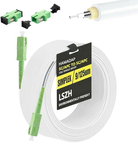 Hamadap 100FT Armored SC/APC to SC/APC Fiber Optic Extension Cable, Pet Proof OS2 Single Mode Patch Cord Compatible with AT&T Fiber, Verizon Fios & Google Fiber, with 2 Couplers, LSZH White