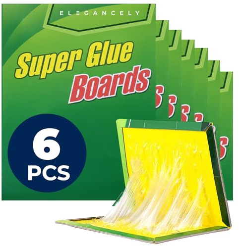 Elegancely Pest Sticky Traps - 6 Pack Glue Boards Foldable Bug Sticky Trap, 34 x 22 cm Large Extra Strong Pads | Glue Trap for Multiple Insects Indoor Outdoor - Home Kitchen Garden Office