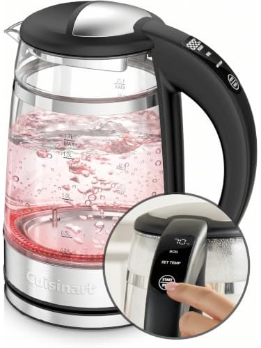Cuisinart 1.7L Glass Kettle with Touch Screen Variable Temperature Control|Double Walled Glass, Safe to Touch| Illumination|3KW Rapid Boil|BPA-Free|Non-Drip Spout|360° Swivel Base|One-Cup Marking