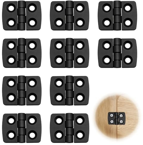 Juego de 10 minibisagras pequeñas de 30 x 40 mm, de plástico negro, robustas bisagras para puertas y muebles, resistentes a la intemperie, plegables de poliamida, inoxidable