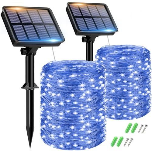btfarm Solar Lichterkette Outdoor, 2x15M Solarlichterkette Außen Wetterfest | 150LED Lichterkette Aussen, 8 Modi IP65 Wasserdicht Kupferdraht für Garten Terrasse Balkon Baum Hof Weihnachten Deko (Blau)