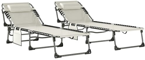 Outsunny Set de 2 Tumbonas Jardín Exterior Plegables Reposacabezas Crema