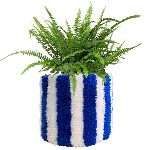 Cache Pot Fait Main en France, Ø 12cm/17cm/30cm, Terracotta/Bleu/Jaune (Bleu, 17)
