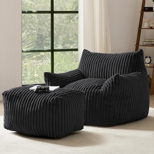 Pouf XXL per adulti con ottomana, poltrona reclinabile ergonomica con 5 zone di sostegno, fodera in coulisse, imbottitura in spugna ad alto rimbalzo, salvaspazio, per soggiorno, camera da letto e