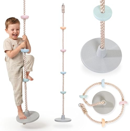 HyperMotion Kletterseil für Kinder mit Sitzscheibe und Griffen, Polyesterseil und Kunststoff, Outdoor Schaukel für Garten, Natural, Grau, Blau, Pink, XL