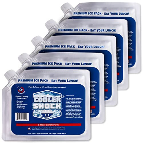 Cooler Shock Reusable Ice Packs for Cooler (6.5x7.5) - Long Lasting Cold Freezer Packs for Coolers, Lunch Boxes - for Camping Gear, Fishing, Road Trips, Beach Must Haves