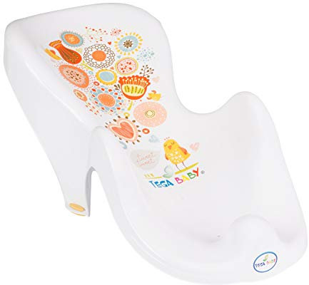 Tega Baby ® anatomischer Baby Badesitz mit Anti-Rutsch-Funktion zur Badewanne | ergonomischer Badeliege aus hochwertigem Kunststoff | Badewannensitz für Baby 0 -12 Monate, Motiv:Folk - weiß