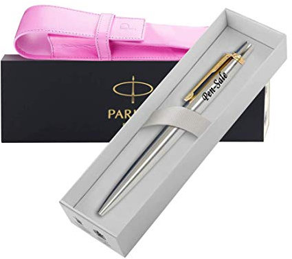 PARKER Personalised Gifts For Him -Engraved Ballpoint/Fountain Pen/Set Personalised Gifts For Anniversary, Wedding or Gift Idea, Gifts for men, Gifts for woman With Pink Leather Pouch- Free Engraving