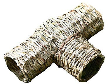 AZXAZ Hamster Straw Tunnel Hide Small Pet Nest 3-Way Tube Hamster Chew Toy Natural Grass Bedding House For Rabbit Hamster Guinea Pig