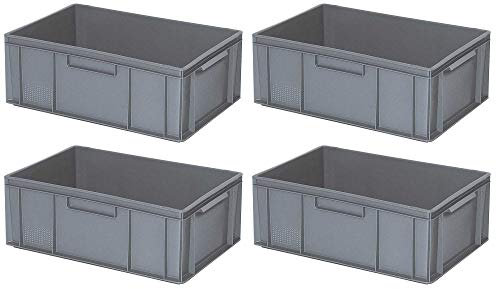 BRB 4x Eurobehälter mit 2 Griffleisten, LxBxH 600x400x220 mm, 43 Liter, grau