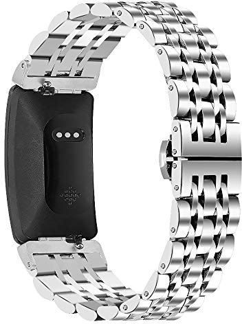 Ginamart Kompatibel mit Fitbit Inspire 2/Inspire HR Armband, Damen Herren Metall Edelstahl Ersatz Uhrenarmband Zubehör Armband für Fitbit Inspire (Silber)