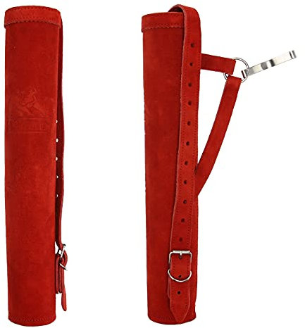 elTORO Wild Colorz Dual Seiten- & Rückenköcher (Rot) – universeller Bogenschützen-Köcher aus Wildleder – für Rechts- & Linkshänder – Gürtelclip & Schultergurt – 43 cm