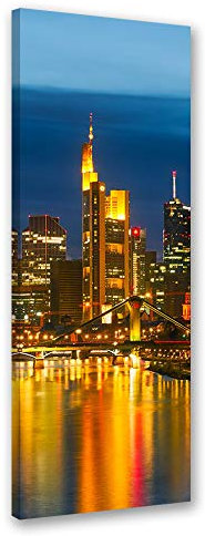Feeby Vlies Leinwandbild Frankfurt 40x120 cm Druckbild Wandbild Wanddekoration Deko Wand Aesthetic Skyline Orange