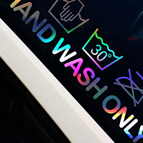 Finest Folia Frontscheibenaufkleber Schriftzug Hand wash only Aufkleber für Windschutzscheibe Heckscheibe Frontscheibe Auto Fahrzeug Dekor Sticker FS129 (Hologramm, Außenklebend)