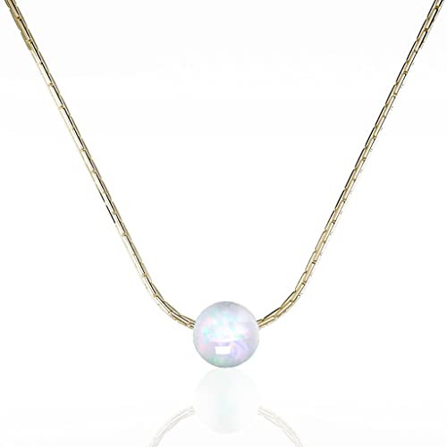 Opal-Halsketten - opal necklaces Opalperlen-Halskette, 14K Karat Gold, gefüllter Kabeldraht, weißer Opalstein, Länge 41 cm + 5 cm Verlängerung (Gold, White Opal)