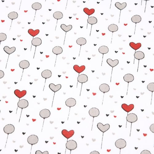 Stoff Meterware Kinderstoff Baumwollstoff - 1 Meter, Nähen, Bettwäsche, Kinder, Baby, Jungen, Mädchen, Bekleidung, Deko (Luftballons Herzen)