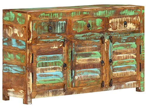Tidyard Sideboard Highboard Kommode Wohnzimmerschrank Schrank Mehrzweckschrank, für Esszimmer, Wohnzimmer, Küche, Mit 3 Schubladen und 3 Türen, 110x30x65 cm Altholz Massiv