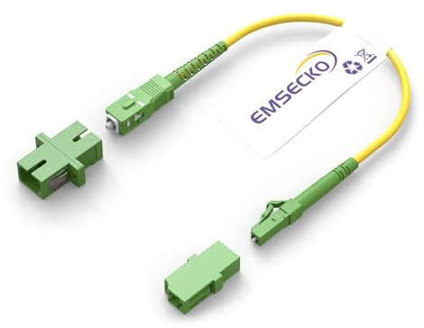 EMSECKO Glasfaserkabel LC auf SC 22CM (LC/APC-SC/APC) OS2 Simplex Singlemode O.D. 3.0mm mit Glasfaseradapter LWL Simplex Singlemode LSZH, FTTH Lichtwellenleiter