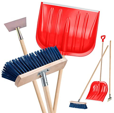 KADAX Schneeräumungsset, Schneeentfernung Kit mit Schneeschaufel, Eisstößer und Besen mit ergonomischen Stiel, 3-Teiliges Schneeset für Schnee- und Eisentfernung (Rot)