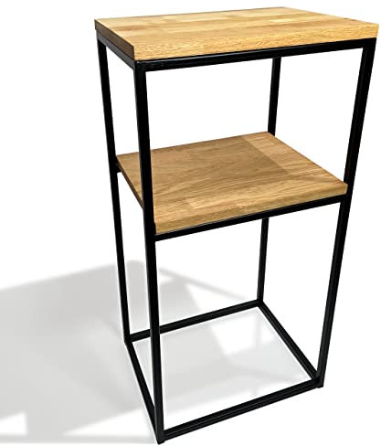FLEXISTYLE Table console noire en métal et bois de chêne industriel LOFT Design (40 x 80 x 30 cm, 2 étagères)