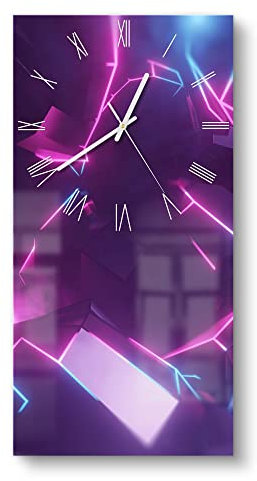 DEQORI Glasuhr | horizontal 30x60 cm | Motiv Virtuelles Leuchtdesign | große XXL Design Uhr aus Glas | leise Wanduhr für Wohnzimmer & Küche | moderne Hingucker Uhr für die Wand