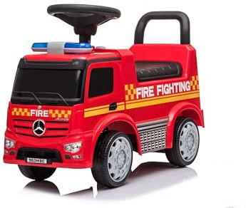 FINOOS Kinder Rutschauto Mercedes Antos - Lizenz- Rutscher - mit Stauraum, Hupe | Sirene | Pfeife | Warnlampe - Lauflernwagen - Bobbycar - Lernspielzeug für Kinder von 12-36 Monaten (Feuerwehrauto)